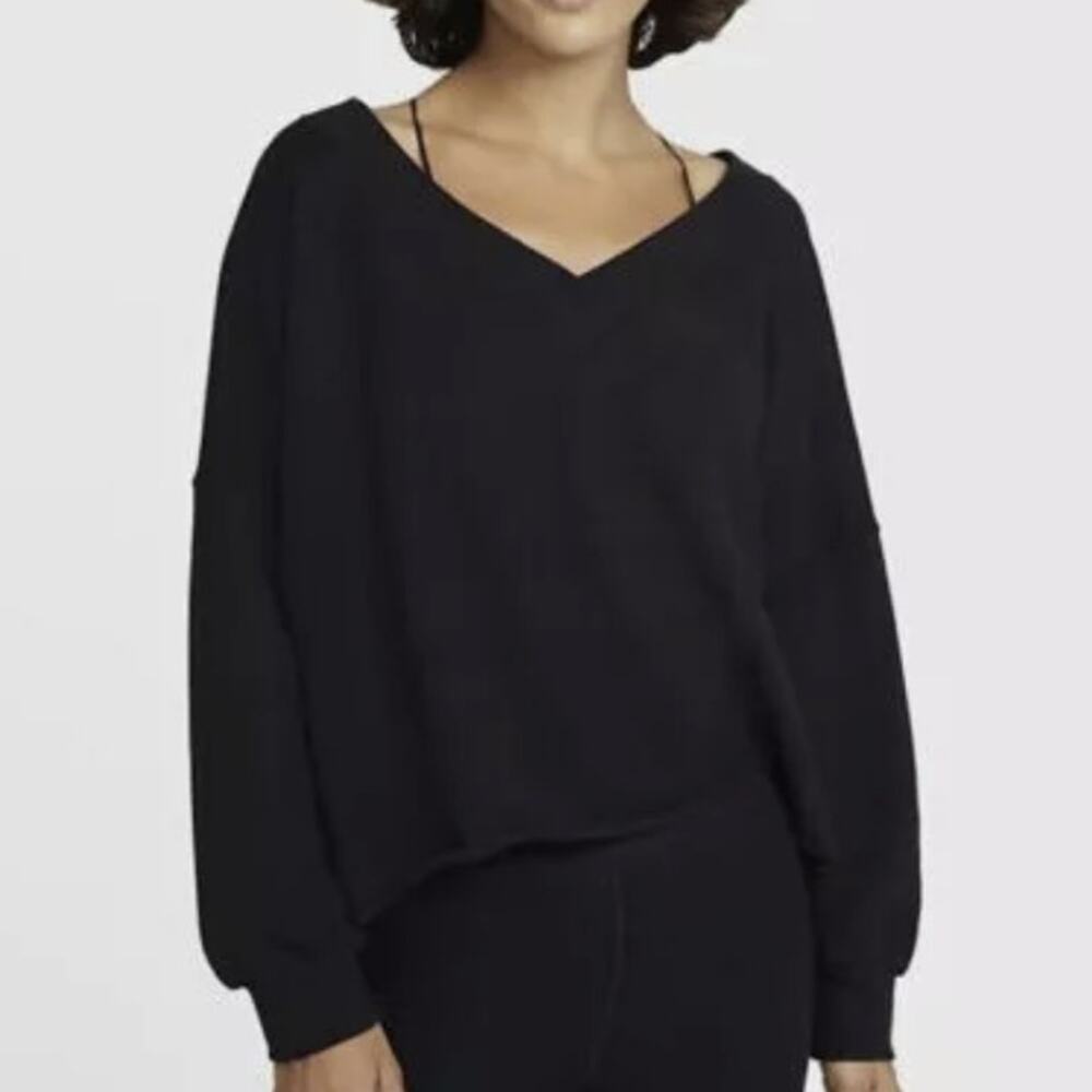 Nike Dri-Fit Yoga Luxe Fleece Black Off the Shoulder Oversized Sweater Size XS